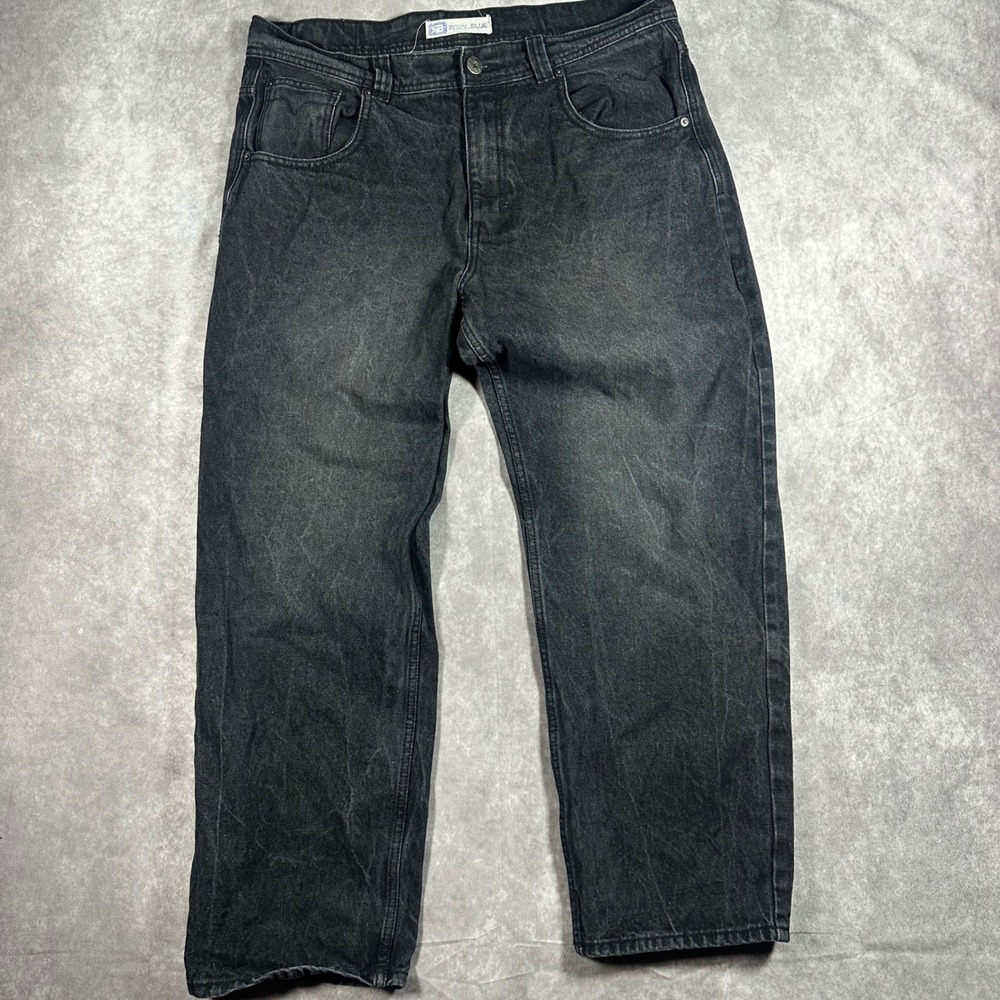 Royal Blue Men's Relaxed Fit Jeans Faded Black Denim 100% Cotton 38x30